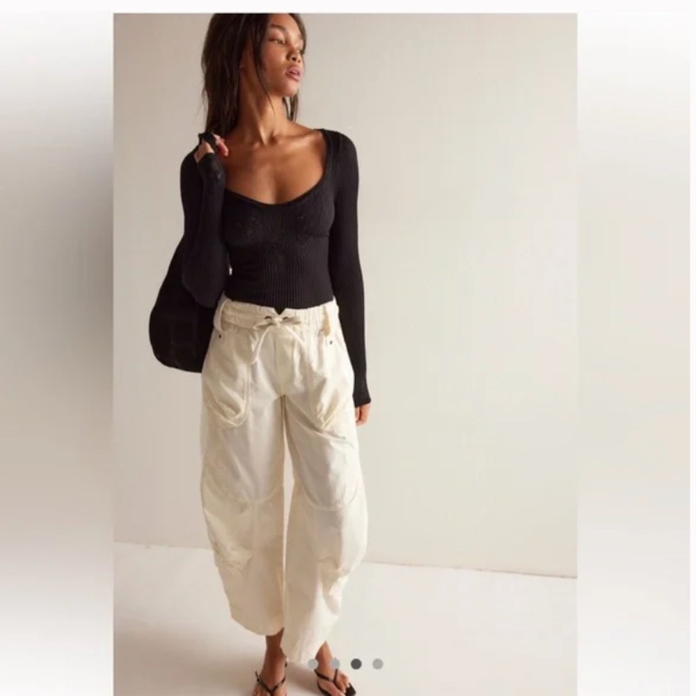 Free People Dynamic Duo Long Sleeve Ribbed Scoop Neck Top Black XS/S - Picture 3 of 13